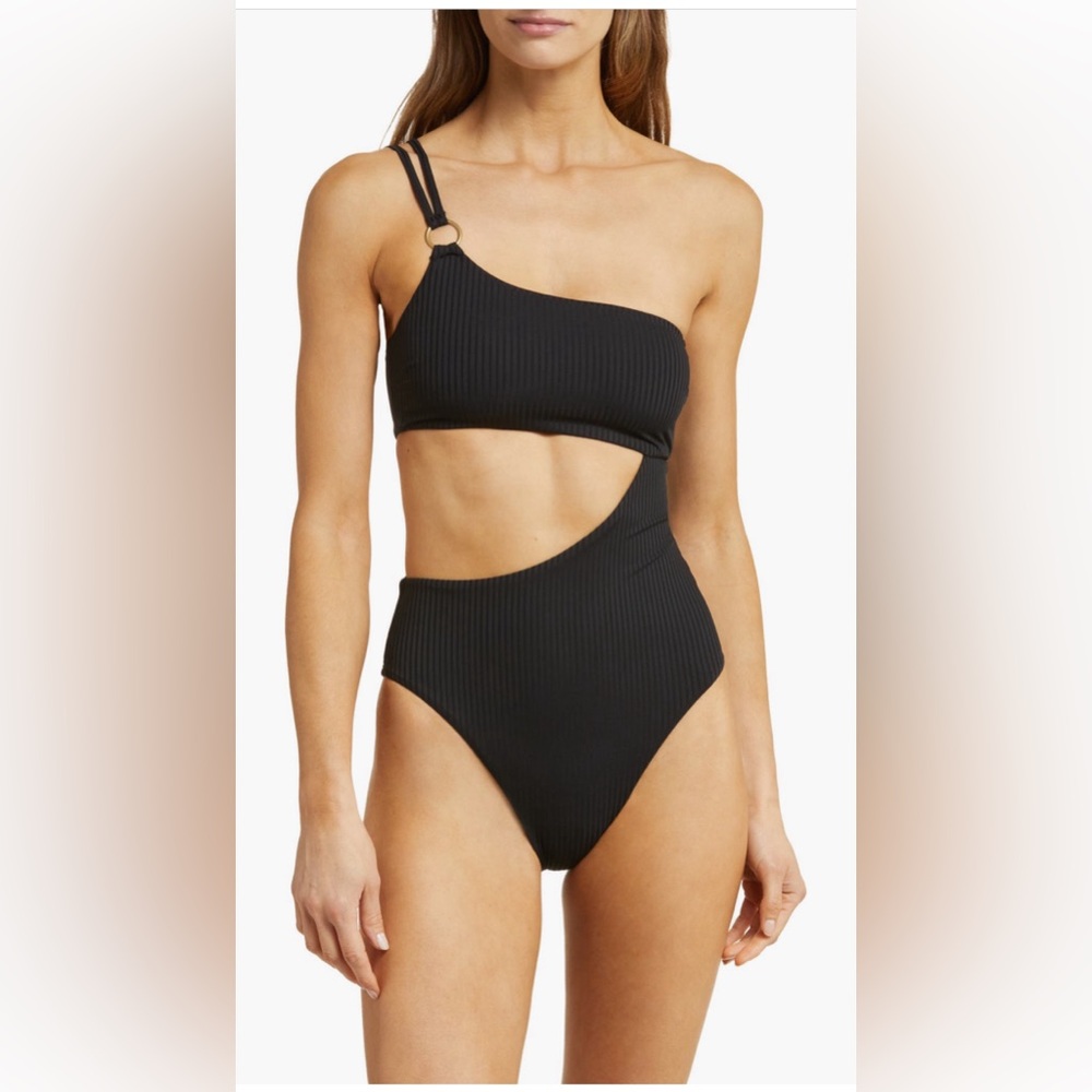 Vitamin A Cosmo Cutout One-Shoulder Rib One-Piece Swimsuit, Large, $170